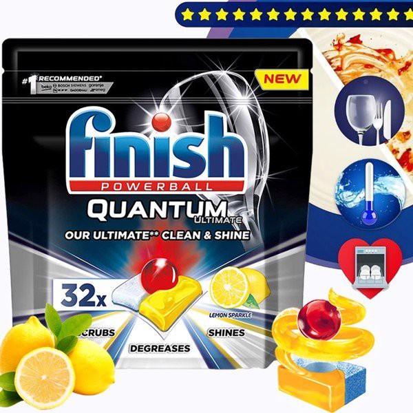 Combo Viên rửa chén Finish Quantum ultimate 32 tabs + Nước Bóng Finish 400ml