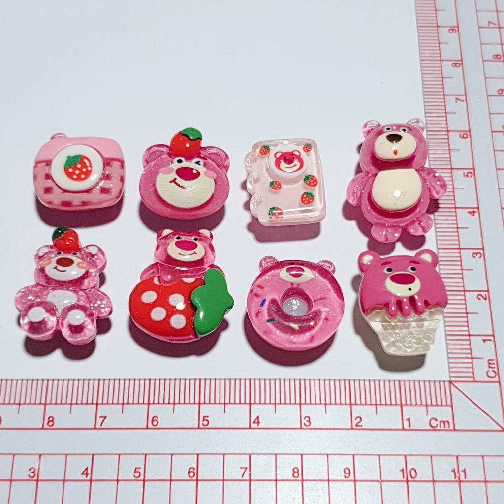 Sticker trang trí dép cross / nút gắn hkdesign mẫu gấu pink ôm dâu gắn sục/ duet nữ