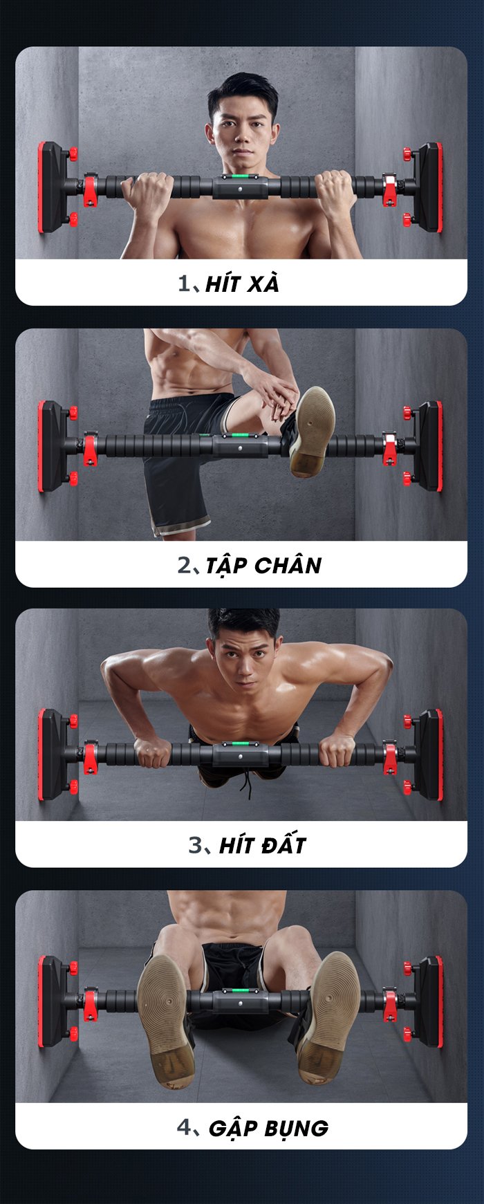 Xà đơn treo tường thế hệ mới 2021 điều chỉnh cửa 89 - 125cm có Livo cân bằng, chốt khóa chống xoay xà, an toàn khi sử dụng, chịu tải 150kg, xà đơn gắn cửa không cần khoan tường giá rẻ