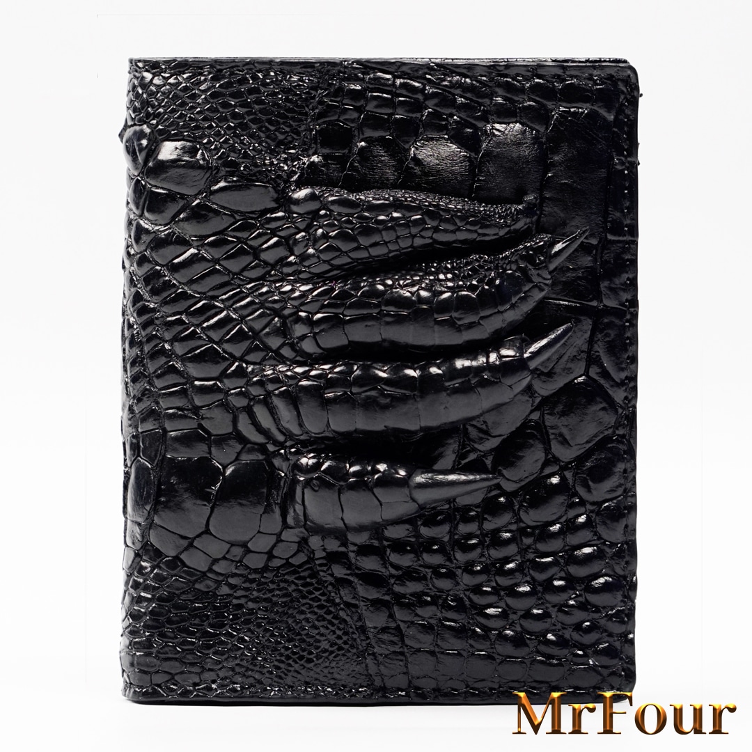 Ví Da Cá Sấu Bàn Tay Màu Đen MrFour | Bóp Da Cá Sấu Dáng Đứng | Crocodile Leather Wallet