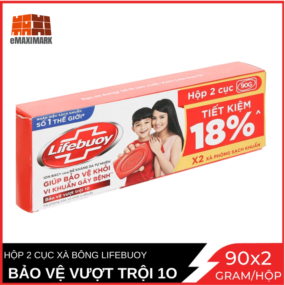 Hộp 2 Cục Xà Bông Lifebuoy Bảo Vệ Vượt Trội 10 90Gx2