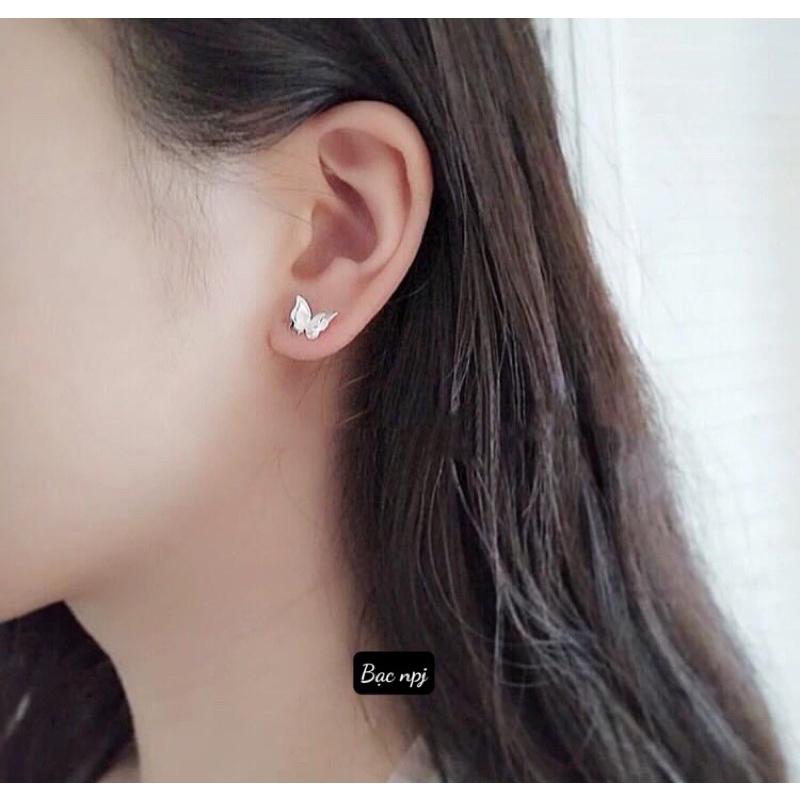 Bông Tai hình bướm điệu Đà bạc ta làm kĩ sáng bóng, Hoa Tai hình bướm -Bạc npj
