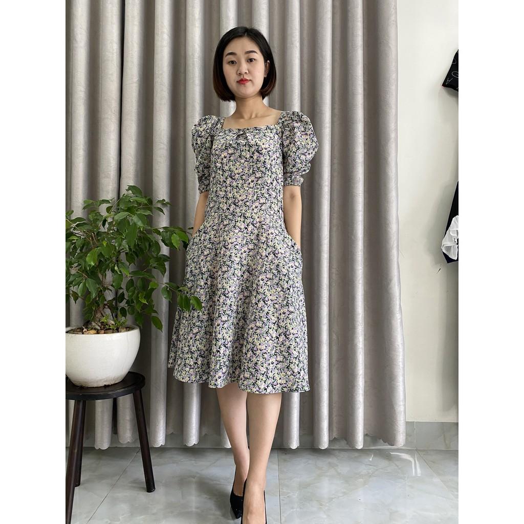 Đầm Váy Nữ Xòe Tay Bồng Cổ Vuông - MH0031