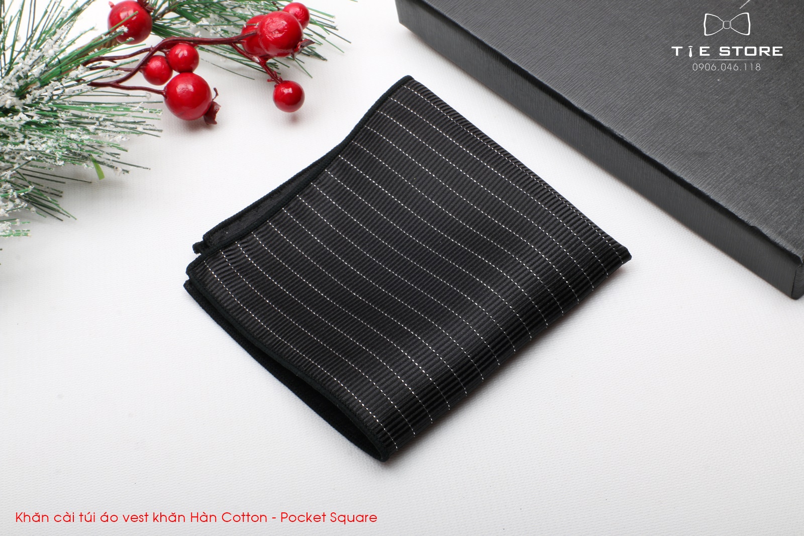 Khăn Cài Túi Áo Vest - Pocket Square - Phụ Kiện Cài Áo đen kẻ kim tuyến