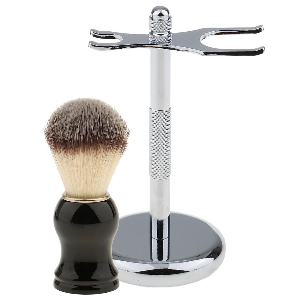 Soft Shaving Brush with Removable Shaving Stand Shaver Holder Stainless Steel Weighted Base Set for Men