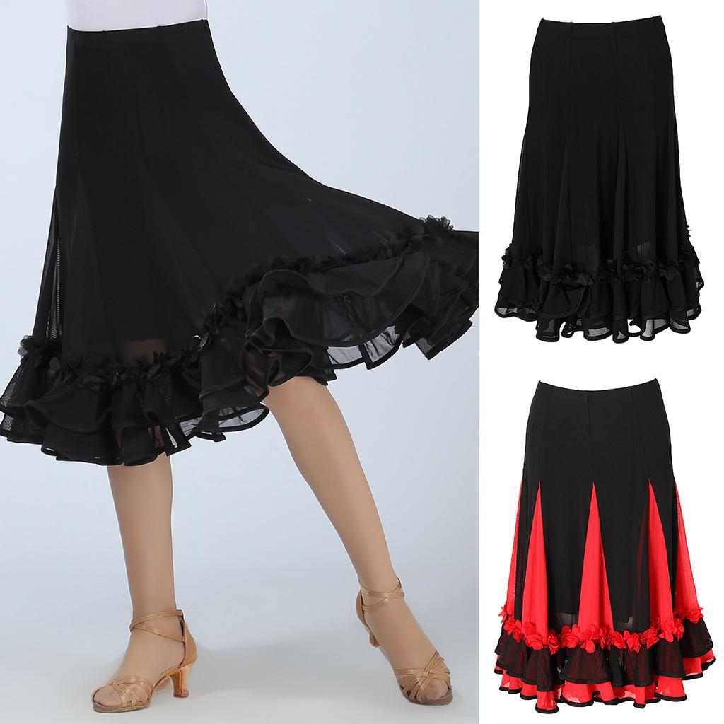 2 Pieces Women Lady Dance Skirt Ballroom Dance Skirt Full Circle Modern Dress Party Costume Dancewear