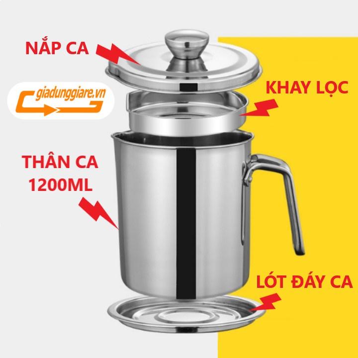 (Hàng loại 1) CA LỌC DẦU ăn INOX 304 (1200ml ) có lưới lọc cặn tiện lợi hàng cao cấp dầy dặn không gỉ sét