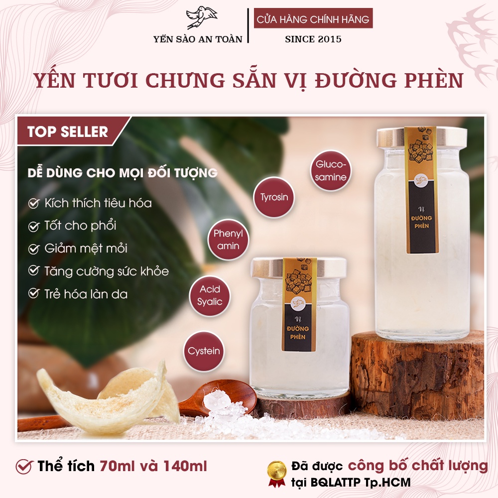 Yến chưng đường phèn và không đường combo 6 và 12 hũ 70ml và 140ml ĐẬM ĐẶC YẾN TƯƠI từ Yến Sào An Toàn