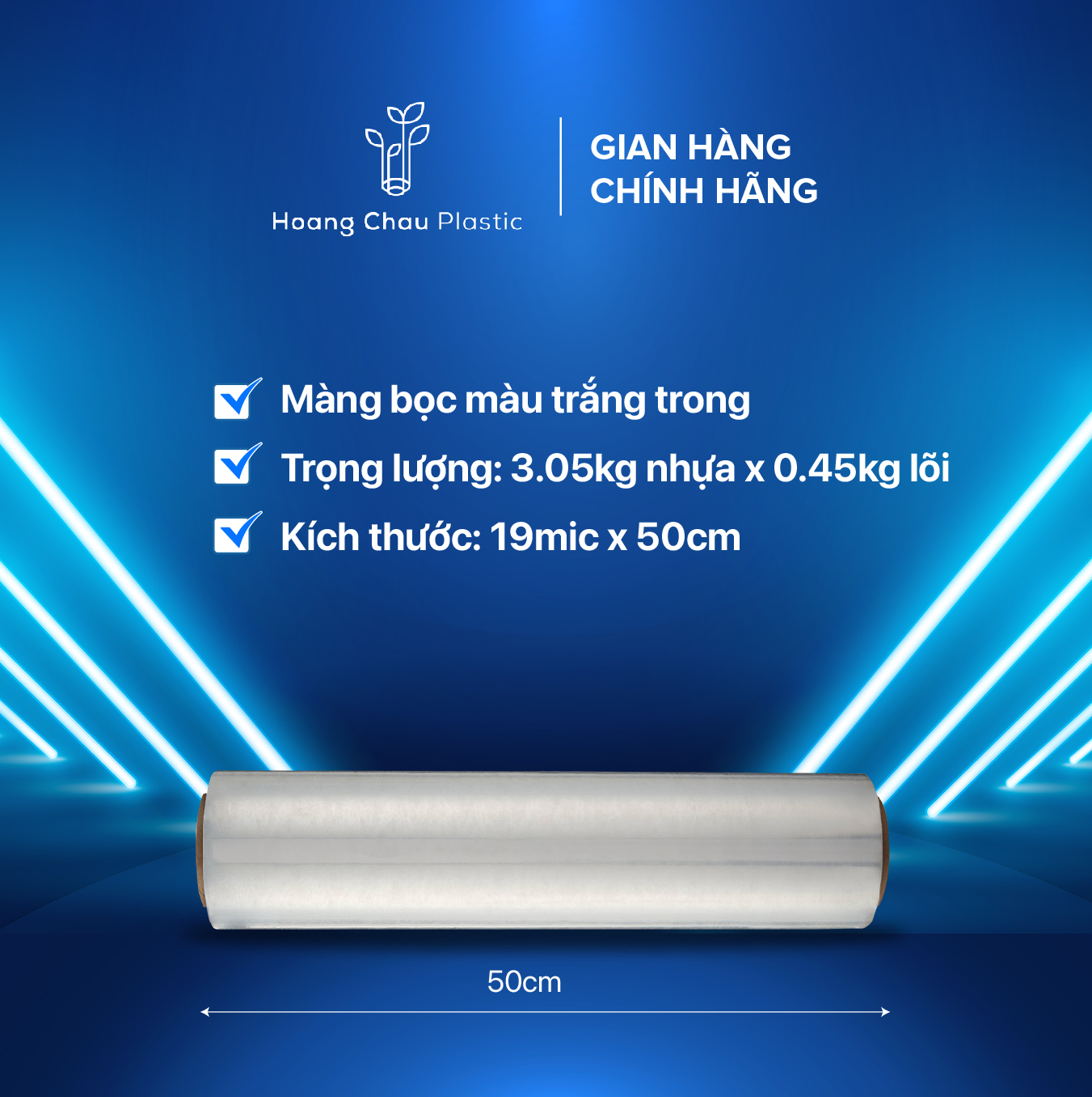 Màng Co Bọc Hàng PE Steady HOÀNG CHÂU PLASTIC Khổ 19mic x 500mm x 3.05 Cách Điện Nhiệt Và Chống Thấm