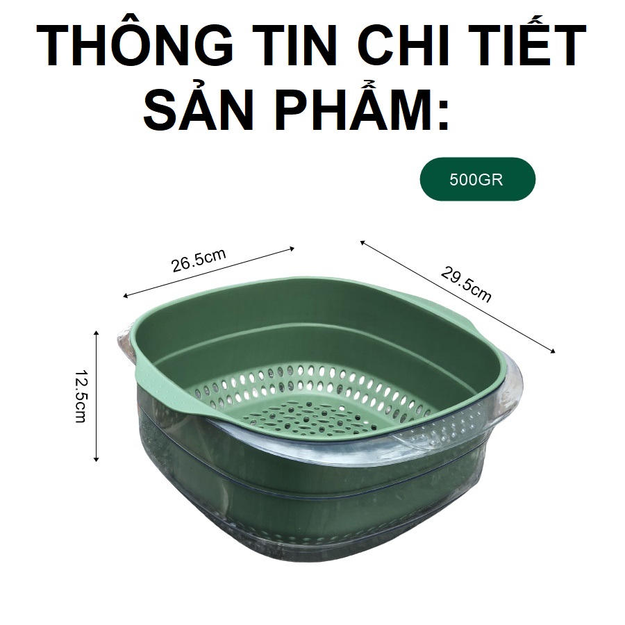 Rổ đựng đồ kèm chậu thau rửa rau củ đựng hoa quả trái cây 2 lớp siêu cứng siêu bền