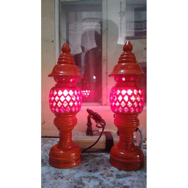 Cặp đèn thờ tổ ong gỗ hương cao 48cm