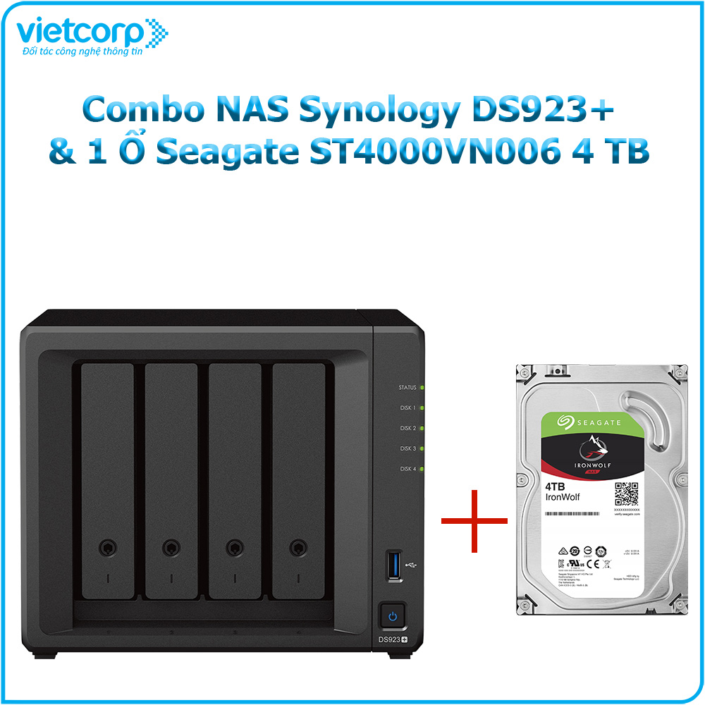 Combo Thiết bị lưu trữ NAS Synology DS923+ và 1 Ổ cứng Seagate ST4000VN006 4 TB - Hàng Chính Hãng