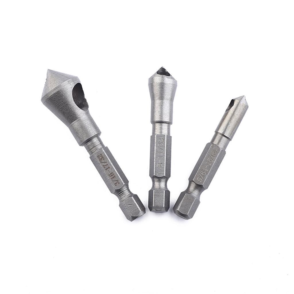 2X 3 Pieces Woodworking Hex Shank Oblique Hole Countersink Chamfer Drill Bit