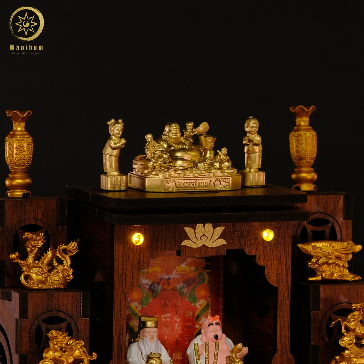 Phụ Kiện Bàn Thờ Tượng Di Lặc Và Tiên Đồng Ngọc Nữ Manihum - Quà Tặng Phong Thủy May Mắn Chiêu Tài - BTNPK-02