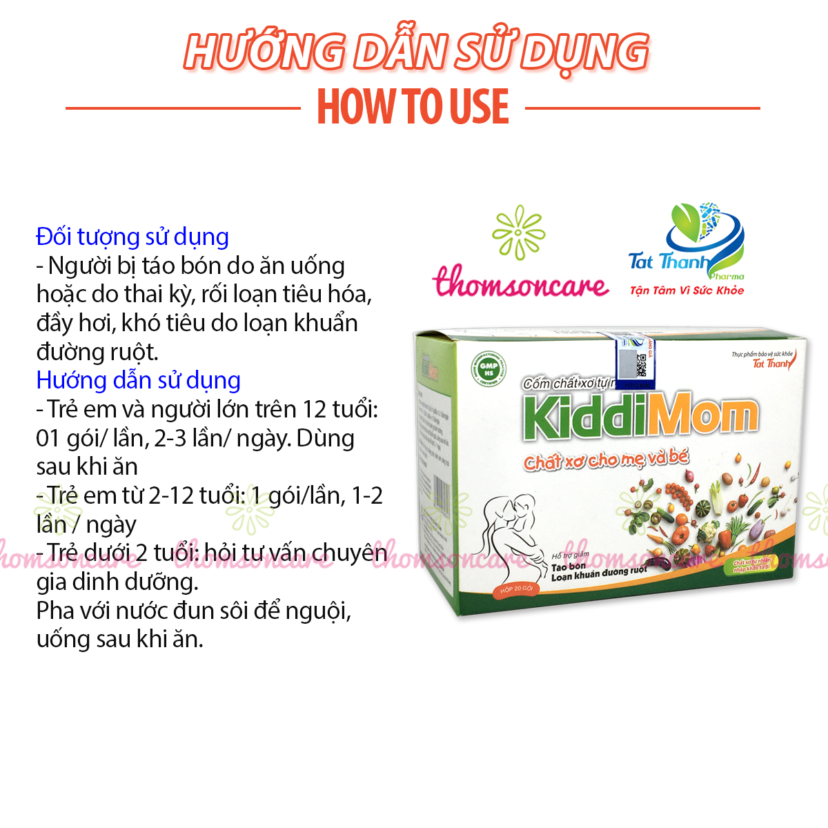 KiddiMom - Cốm bổ sung chất xơ, ngăn ngừa táo bón cho mẹ bầu và bé - Hộp 20 gói