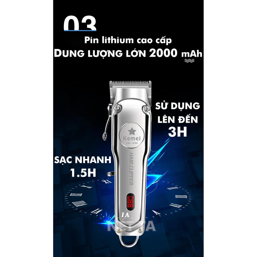 Tông đơ cắt tóc chuyên nghiệp dành cho salon và gia đình kemei KM-1996 màn hình LCD chất liệu hợp kim nhôm hàng không