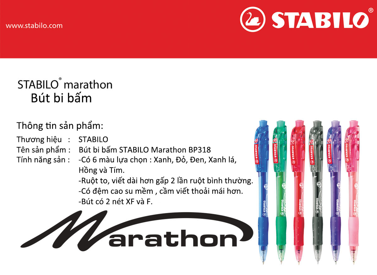 Bộ 4 bút bi STABILO Marathon 318F xanh + 4 ruột xanh (BP318FU-C4R)