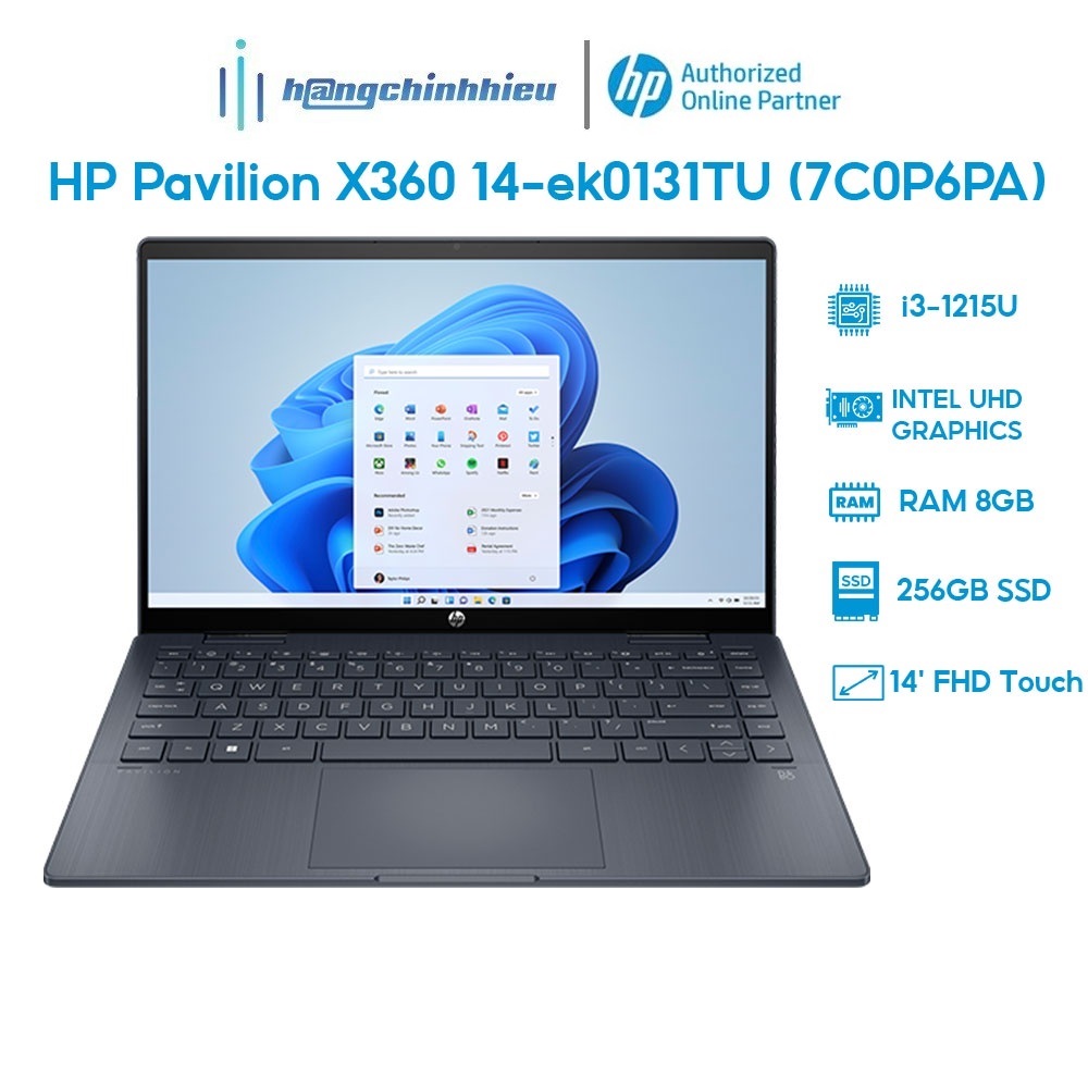 Laptop HP Pavilion X360 14-ek0131TU 7C0P6PA i3-1215U | 8GB | 256GB | 14' FHD Touch Hàng chính hãng