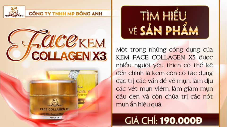 Kem Face Collagen X3 Dưỡng Trắng Da - Ngừa Mụn - Mờ Nám - Phục Hồi Da Mỹ Phẩm Đông Anh Chính Hãng 20g