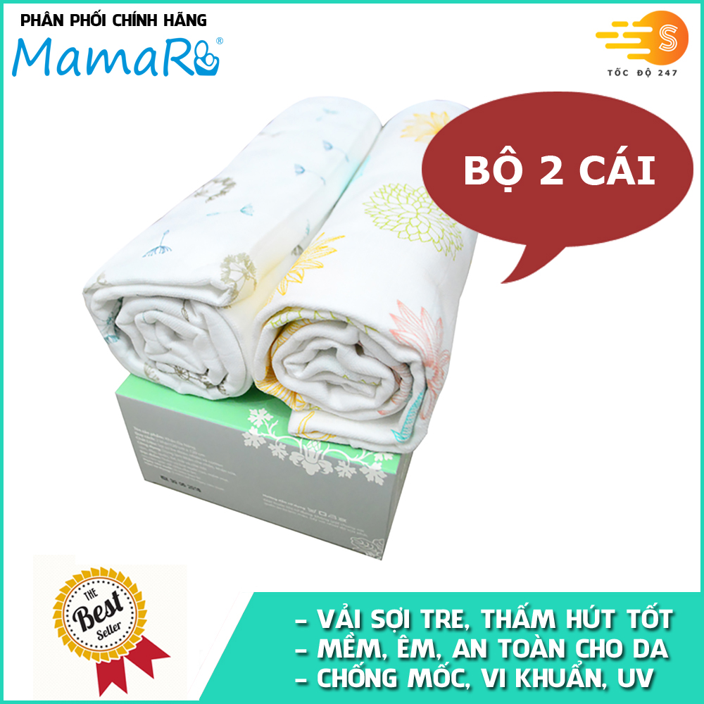 Bộ 2 khăn đa năng vải tre sợi kép cho bé 120x120 Premium Mamaru MA-KDN02 - Diệt khuẩn, hút ẩm tốt, kháng tia UV