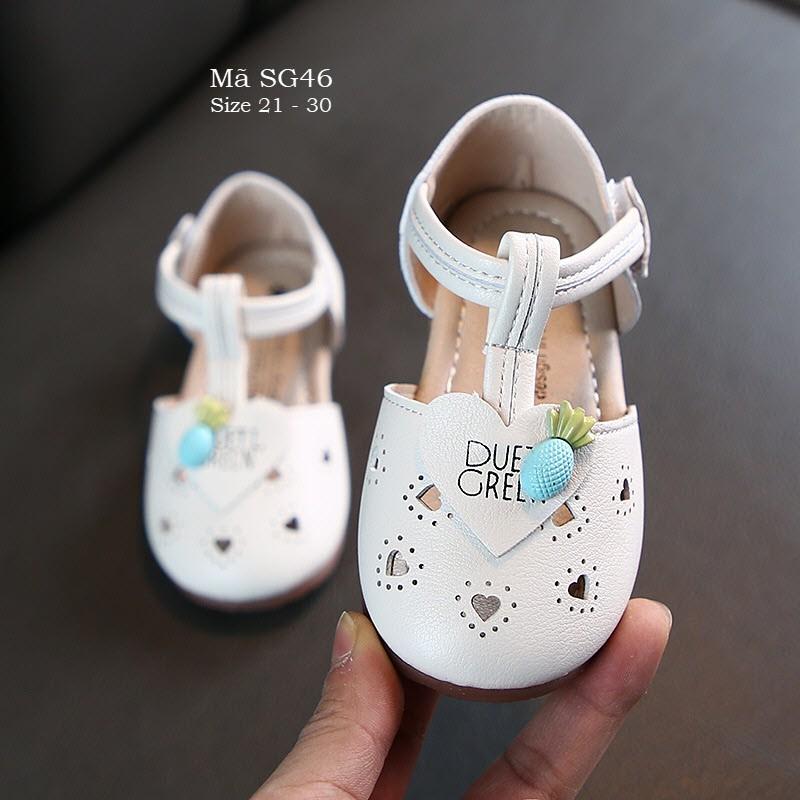 Giày sandal bé gái dáng búp bê công chúa sành điệu kiểu bít mũi thời trang da mềm quai dán tiện dụng SG46