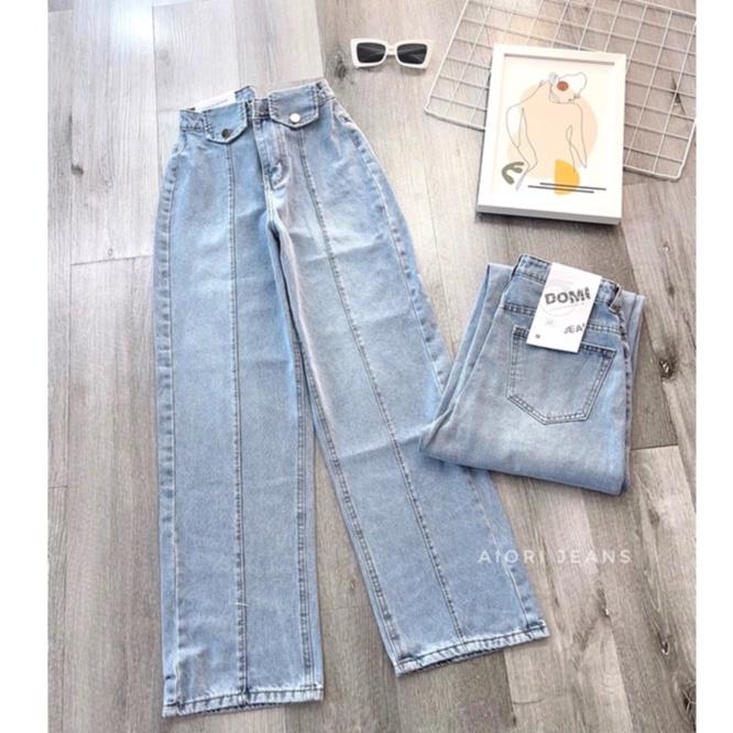 Quần Jean Nữ Aiori Ống Rộng Lưng Cao Trơn Bò Suông Cạp Cao Jeans Cotton Thoáng Mát, Mềm Mịn, Thời Trang Hàn Quốc_Mã 3357