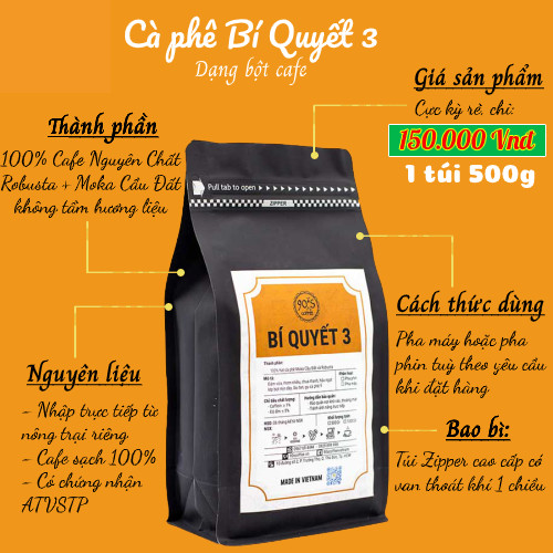 Cà Phê Rang Xay Nguyên Chất - 90S Coffee Vietnam | Bí Quyết 03 | Công Thức Phối: Moka Cầu Đất + Robusta | 100% Cà Phê Sạch | Đậm Đà - Ít Chua - Hậu Ngọt