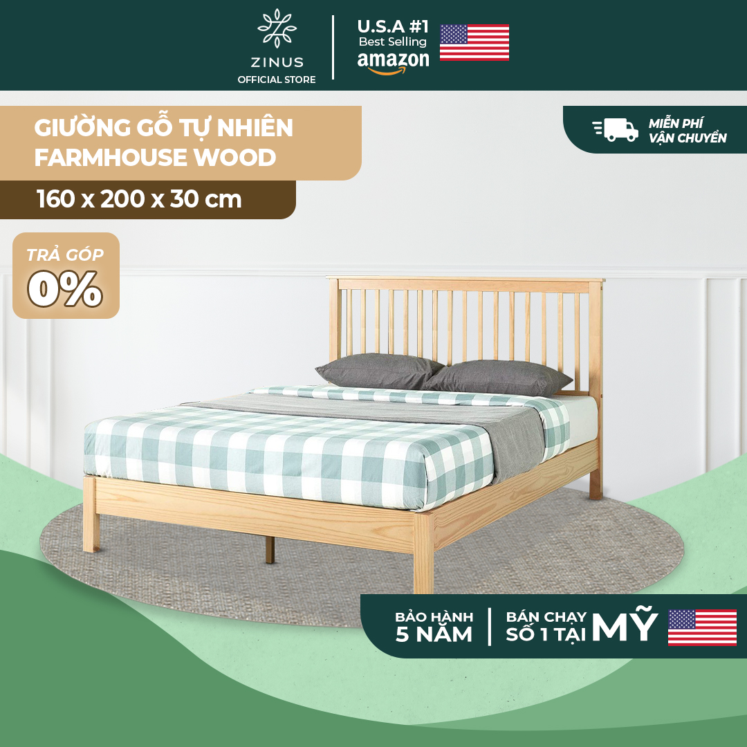 Giường Ngủ Zinus Gỗ Tự Nhiên Cao Cấp Và Sang Trọng Farmhouse Wood Platform Bed