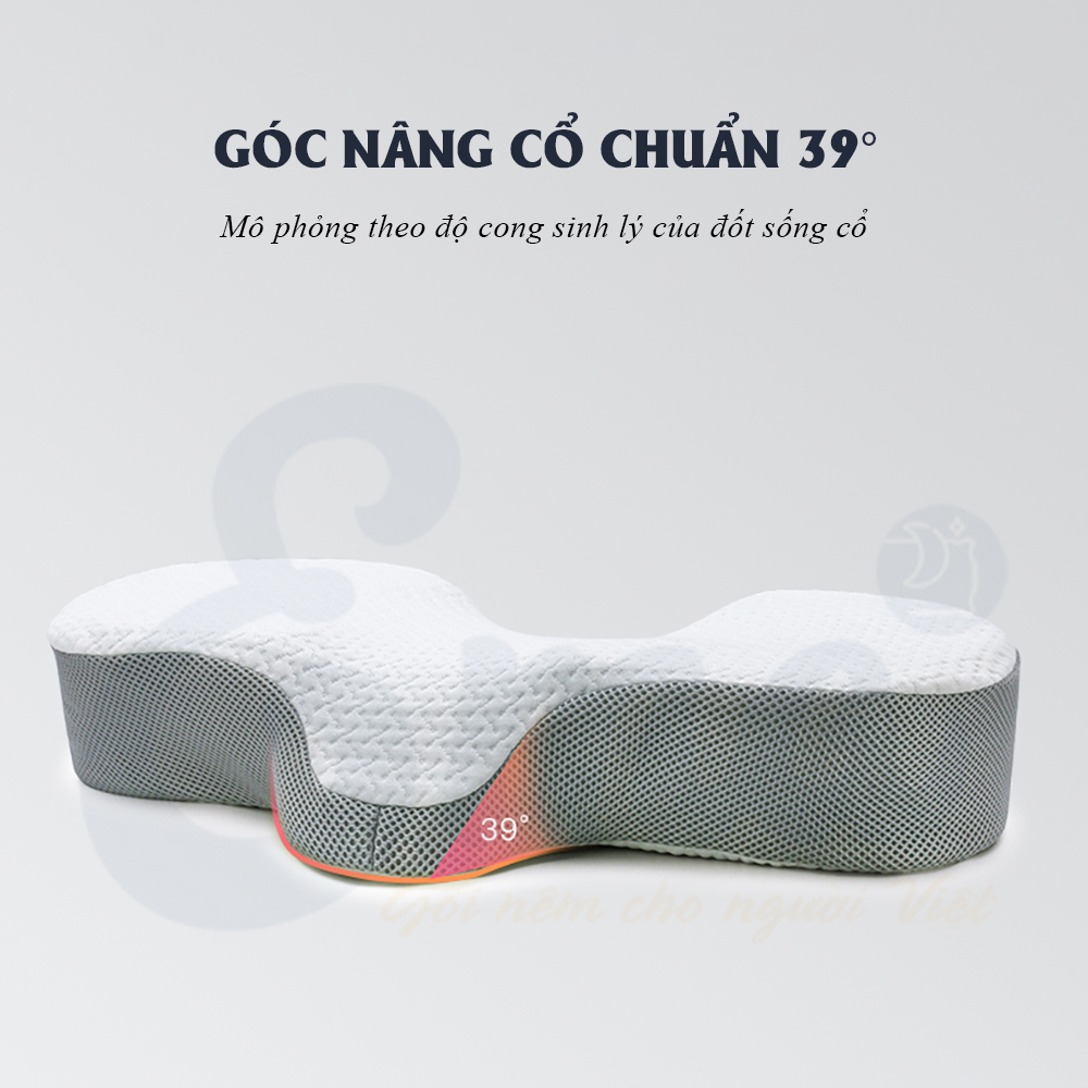 Gối công thái học EMA chống đau mỏi cổ vai gáy chất liệu Memory Foam cao cấp - Kích thước 58x34x10cm