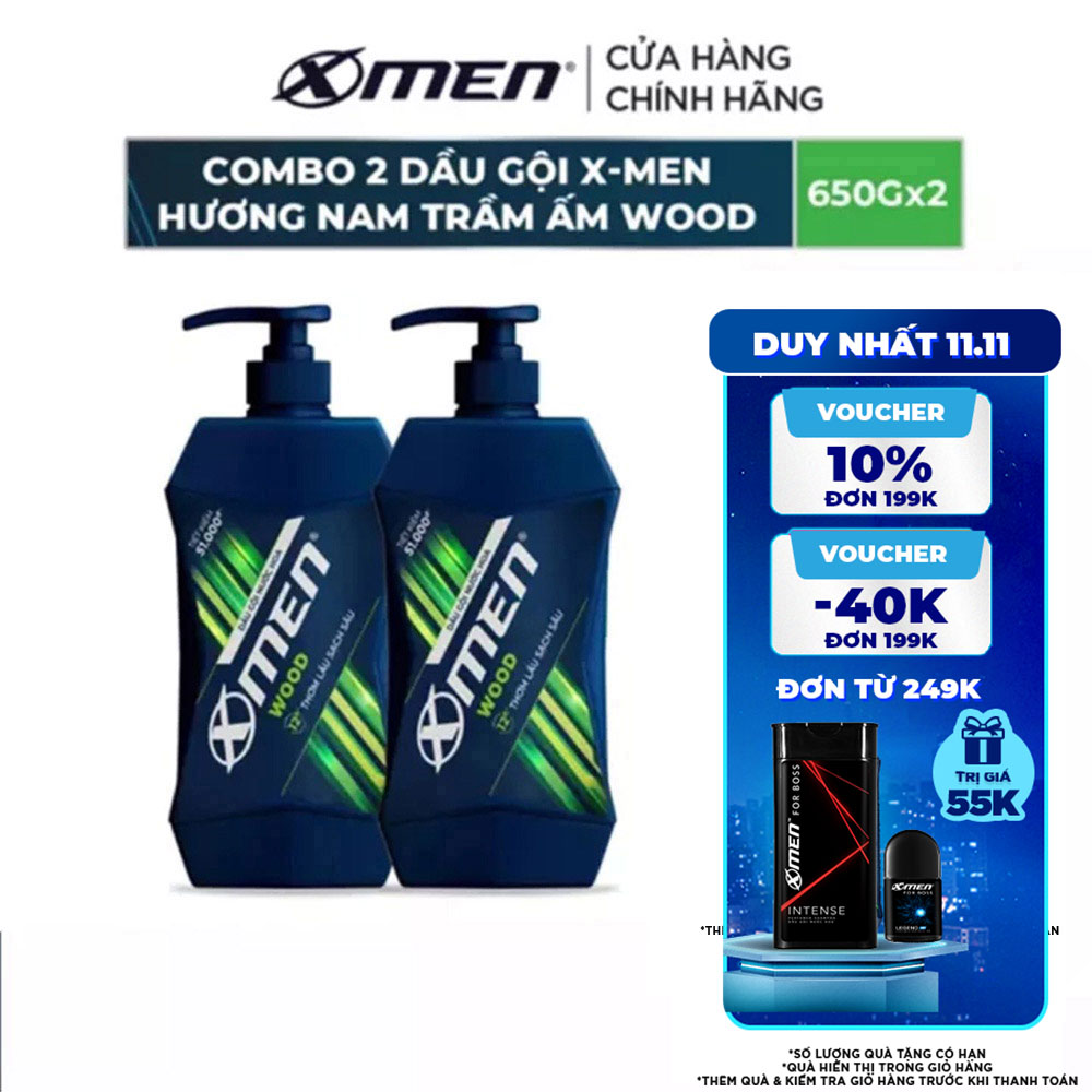 Combo 2 Dầu Gội X-Men Hương Nam Trầm Ấm Wood 650g/chai