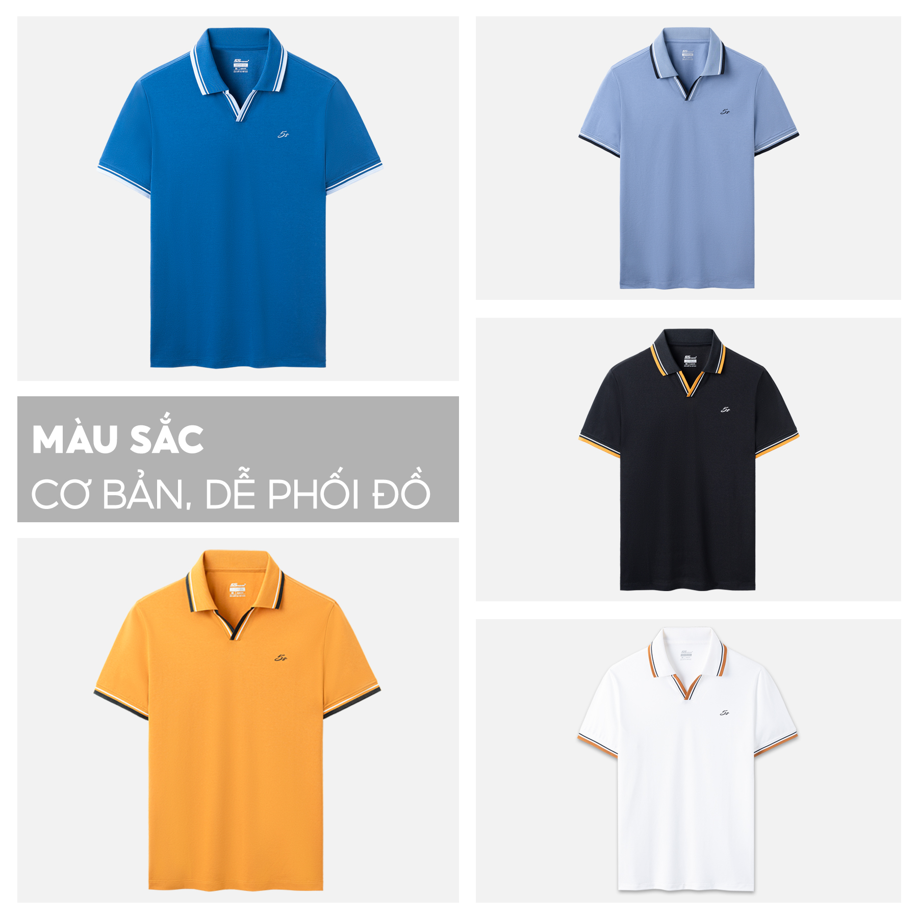 Áo Polo Nam 5S CỔ CHỮ V, Chất Cotton Siêu Mát, Thấm Hút Tốt, Thiết Kế Trẻ Trung, Lịch Lãm (APC23010)