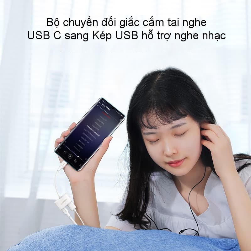 Bộ chuyển đổi giắc cắm tai nghe USB C sang 2 cổng USB C hãng UGREEN 60165 màu ghi xám - Hàng nhập khẩu chính hãng