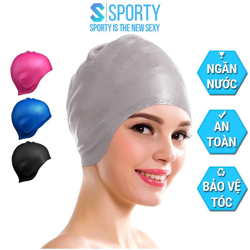 Mũ bơi người lớn, nón bơi cho nam nữ trùm tai CA33 nón bơi người lớn chất liệu silicone dùng được cho bé trên 6t