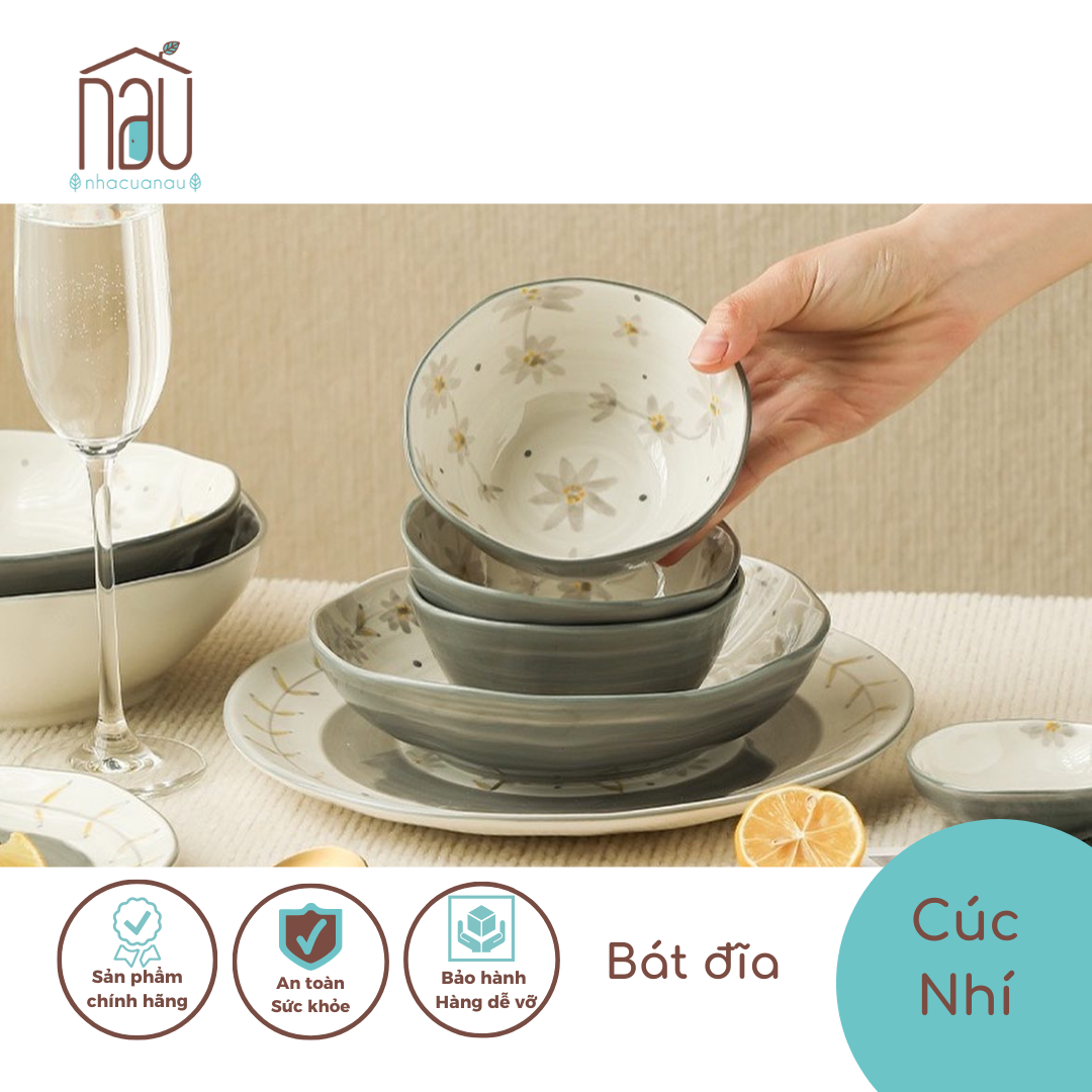 Bộ Chén đĩa bát Sứ hoa Cúc Nhí thiết kế nhẹ nhàng sang trọng, sắm về nhà mới, quà Tân Gia - Nhà của Nâu