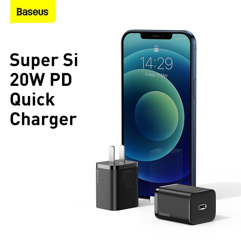 Bộ sạc nhanh 20W USB Type C Baseus Super SI Quick Charger QC3.0 cho iPhone 12 (1C, 20W, Chân dẹt) - Hàng chính hãng