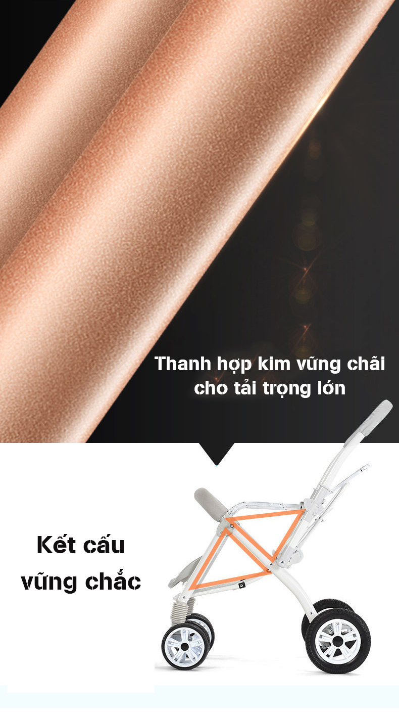 Xe đẩy trẻ em cao cấp 2 chiều 3 tư thế gấp gọn khi du lịch, kiểu dáng sang trọng