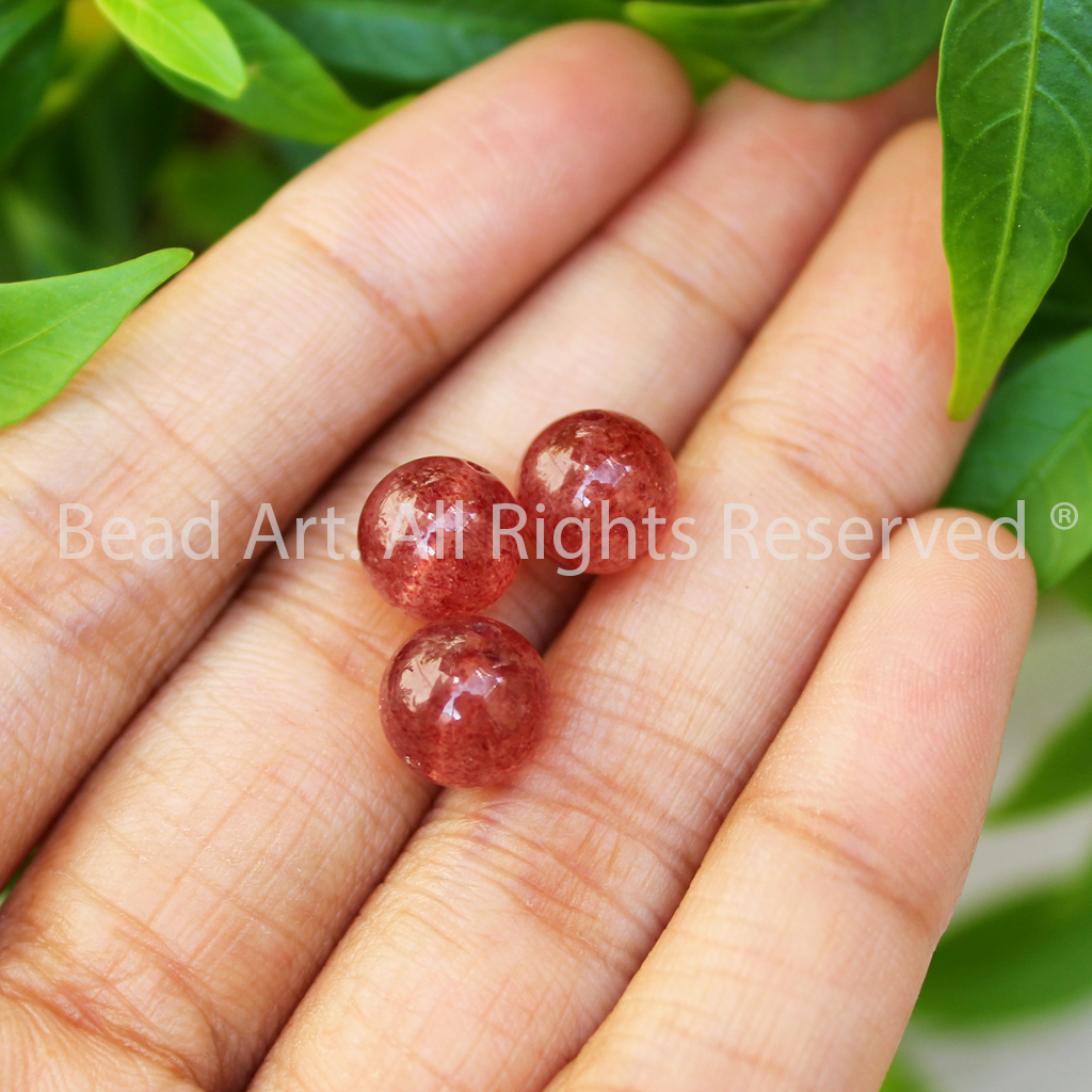 [1 Hạt] 9MM Đá Thạch Anh Dâu Tây Hồng ,Strawberry Quartz Tự Nhiên Loại AAA, Phối Vòng Tay Phong Thuỷ, Đá Phong Thuỷ, Chuỗi Hạt, Mệnh Hoả, Thổ - Bead Art