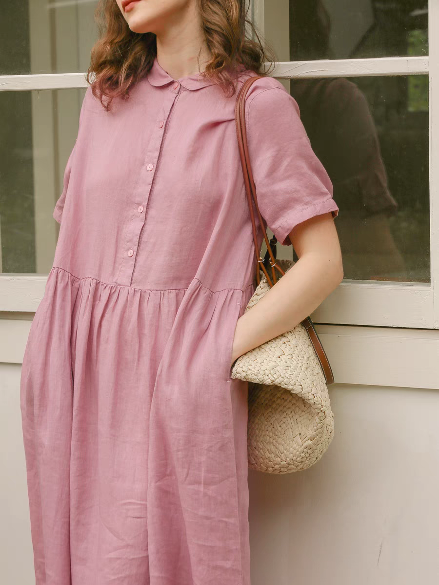 Đầm váy babydoll thiết kế dáng suông cổ sơ mi chất liệu thoáng mát. sang trọng, lịch sự mẫu mới