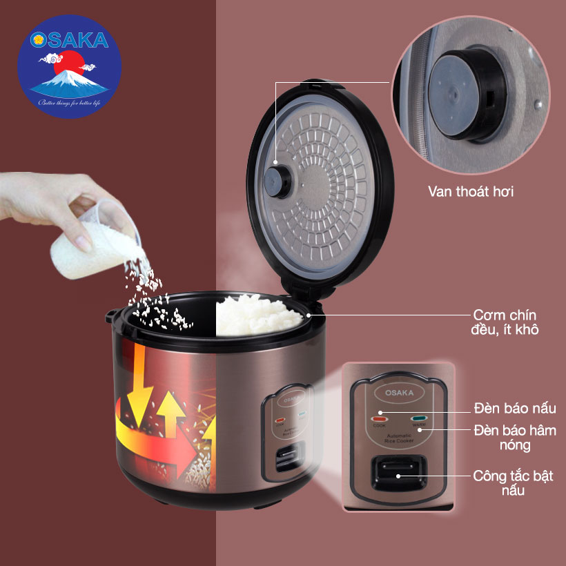 Nồi cơm điện Osaka RC-118T dung tích 1.8 lít - Hàng chính hãng