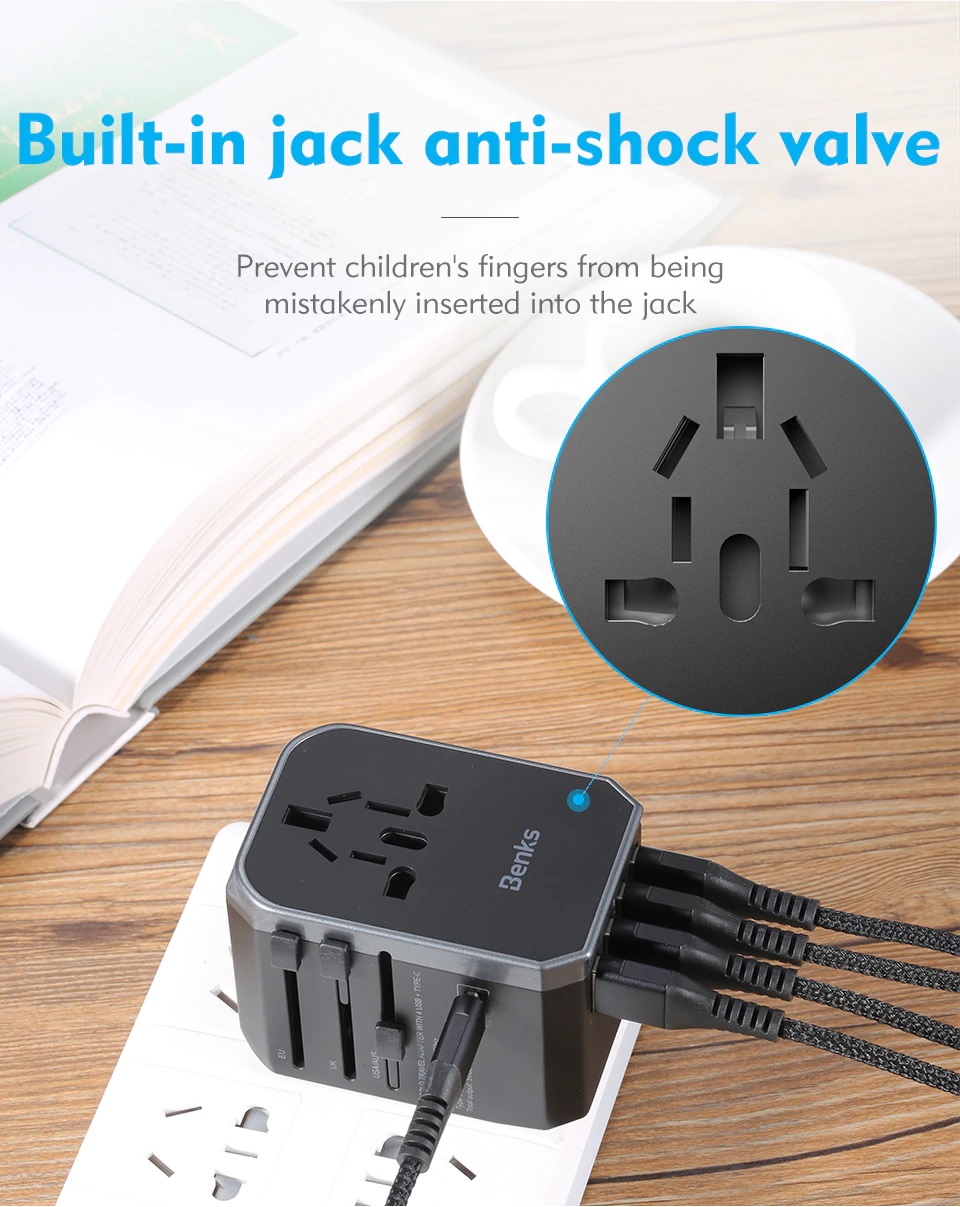 Bộ sạc du lịch đa năng Universal Travel Adapter Benks A29 (USB UK/ EU/ AU/ US) - Hàng chính hãng