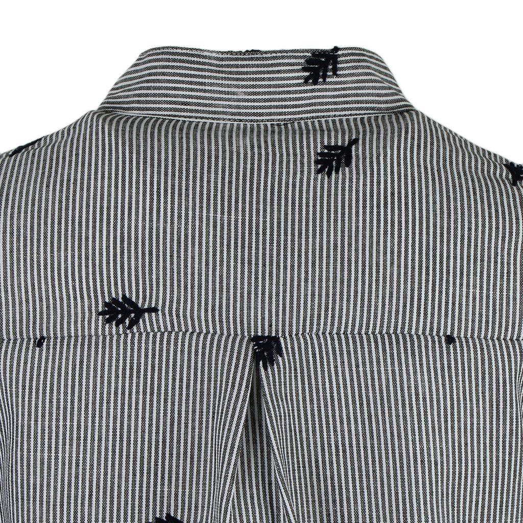 Women Stand Collar Long Sleeve Embroidery Striped Slim Blouse Base Shirt