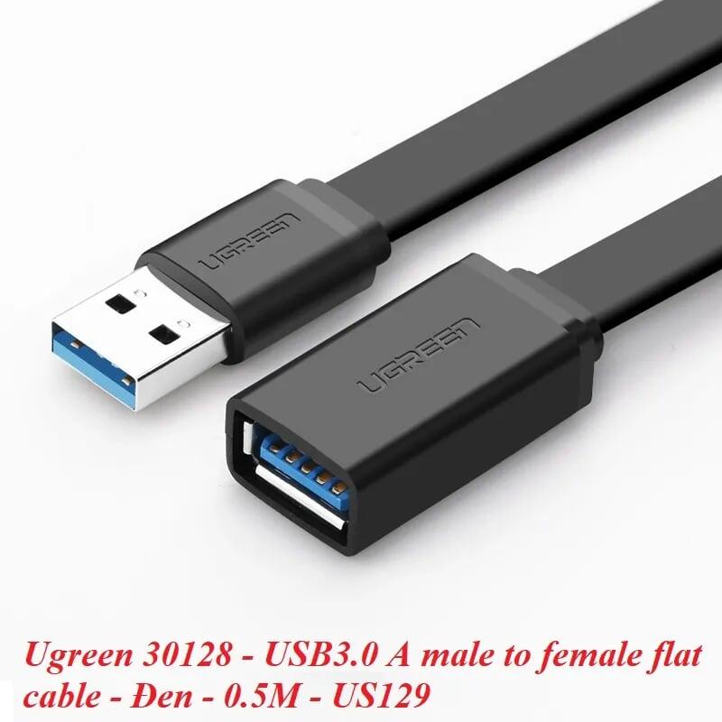 Ugreen UG30128US129TK 0.5M màu Đen Cáp tín hiệu nối dài USB 3.0 dáng dẹt cao cấp - HÀNG CHÍNH HÃNG