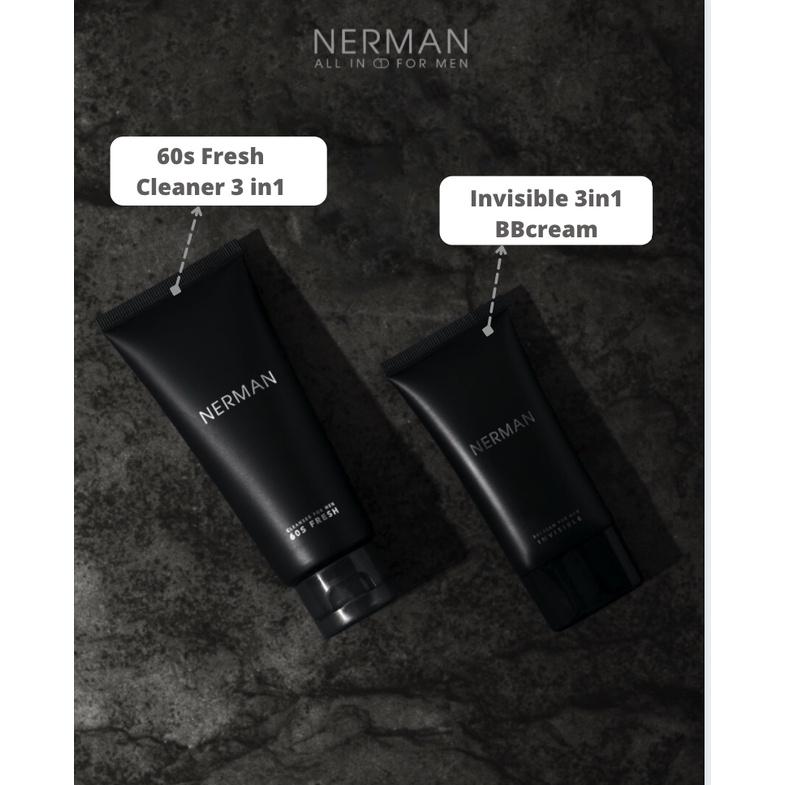 Combo tự tin Nerman - Gel rửa mặt 60s Fresh Nerman 100ml - Kem che khuyết điểm, chống nắng, dưỡng ẩm Invisible 3in1 50g