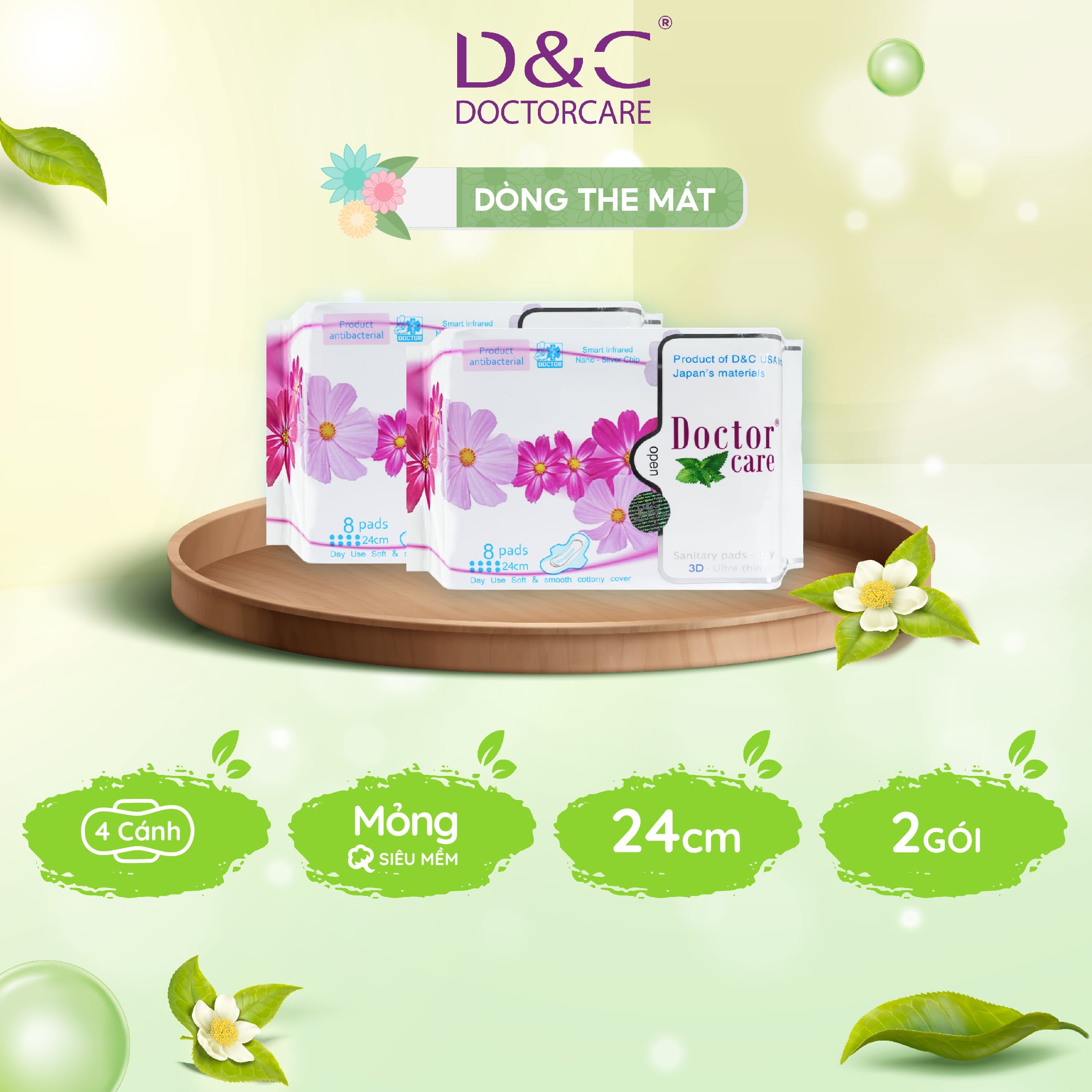 Combo 2 Băng vệ sinh Doctor Care BVS thảo dược ban ngày 24cm siêu khô thoáng cả ngày dài