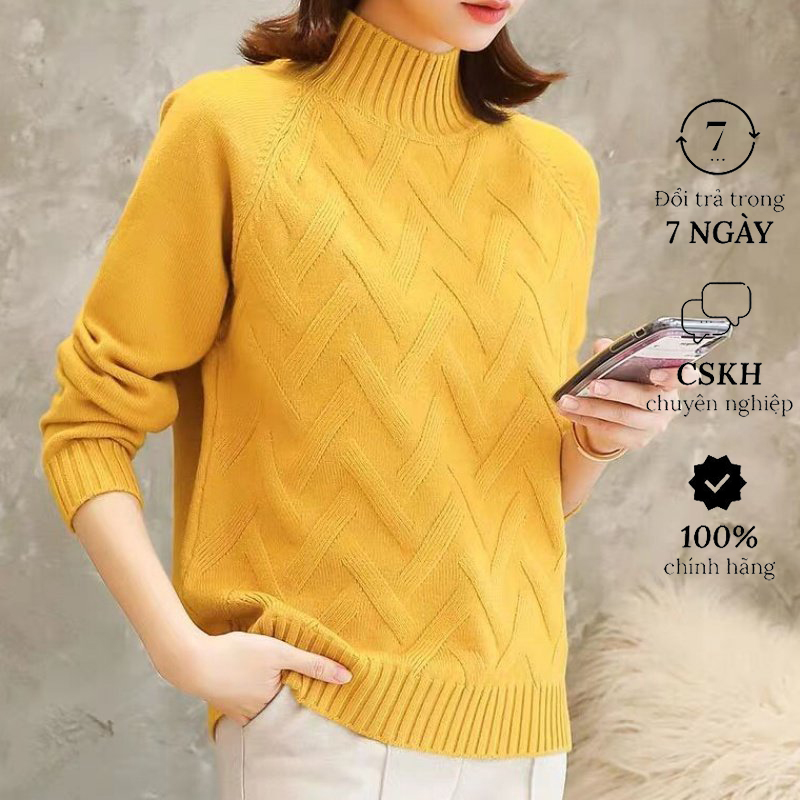 Áo len tay dài cổ cao màu sắc đơn giản thích hợp cho nữ, chất len dày mặc cực ấm Haint Boutique