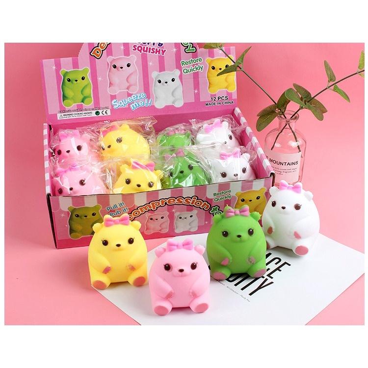 Squishy Mochi hình GẤU ĐEO NƠ mềm mịn dễ thương chân thực giảm stress co dãn đàn hồi ngộ nghĩnh bóp giải trí