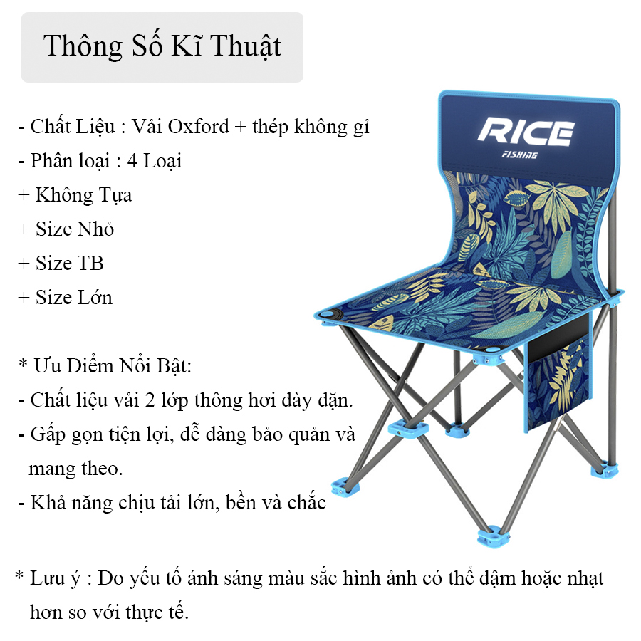 Ghế xếp tựa dã ngoại Rice, ghế câu cá gấp gọn có túi đựng