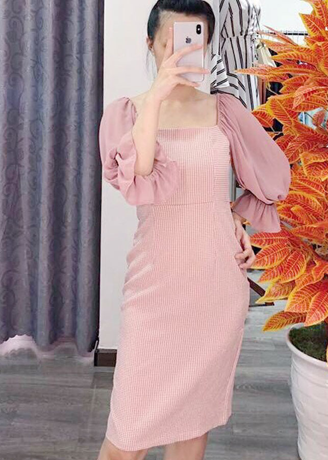 Đầm nữ caro dáng suông phối tay voan -Hati- D4251