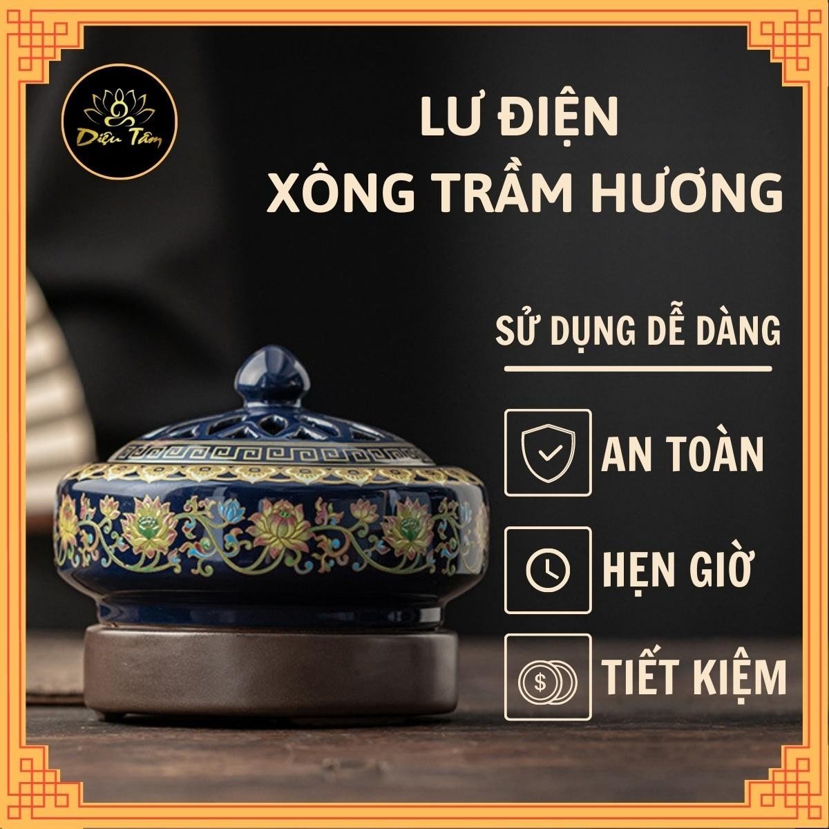 Lư điện lư xông trầm hương trầm nụ điện có hẹn giờ chỉnh nhiệt gốm sứ cao cấp chịu nhiệt -shop Diệu Tâm mã lu dien vien