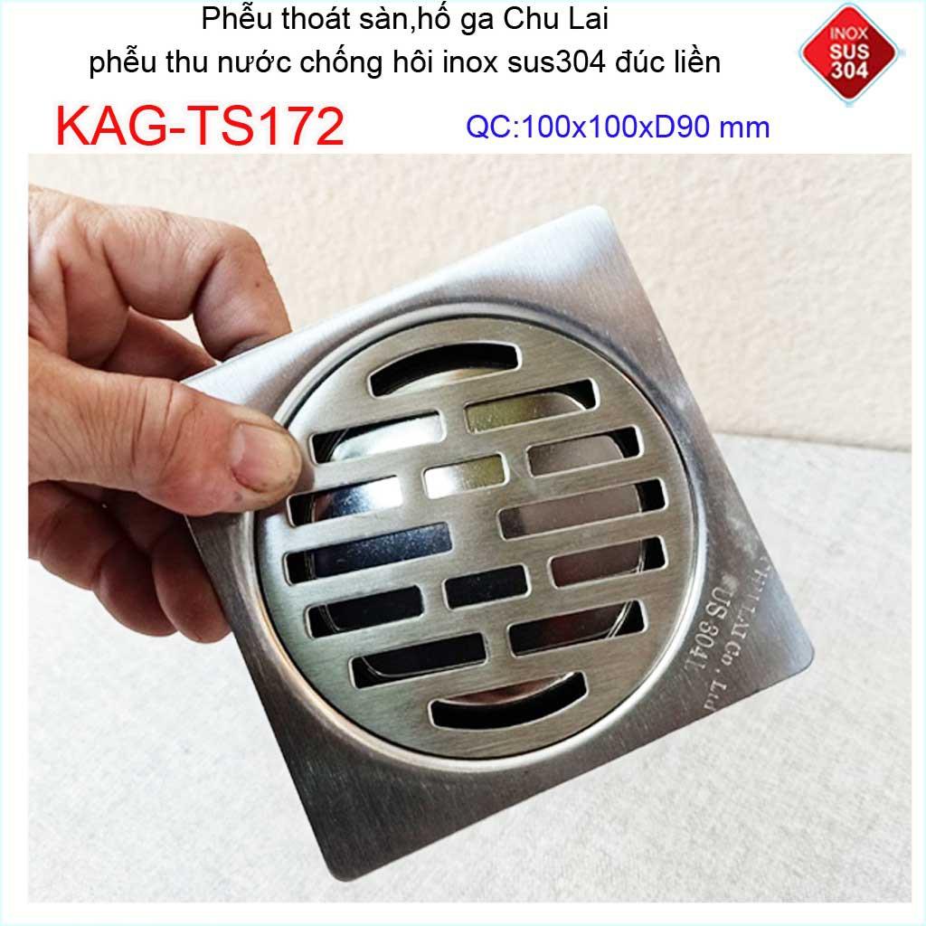 Hố ga thoát sàn Chu lai ống 9cm Inox 304, phễu thoát nước chống hôi 20x20cm-15x15cm-12x12cm-10x10cm ống D90mm